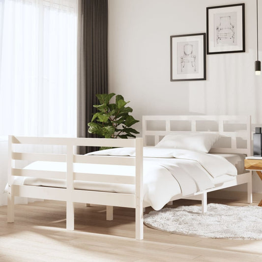 White Solid Wood Small Double Bed Frame - No Mattress Included