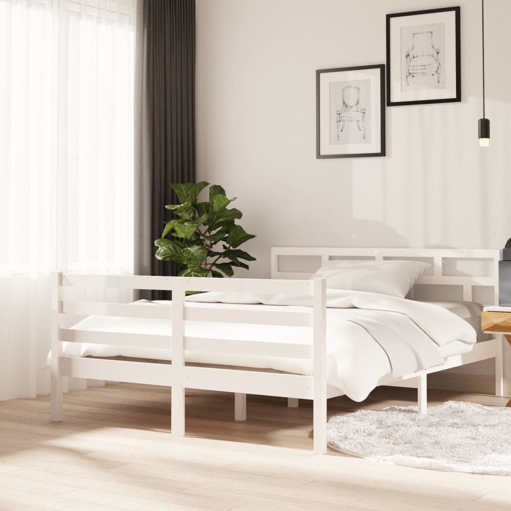 White Solid Wood Bed Frame 140x190 cm - vidaXL (No Mattress)