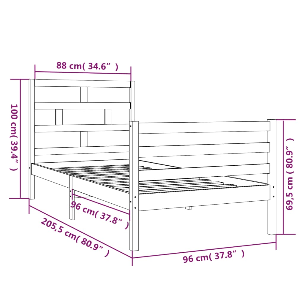 White Solid Wood Bed Frame 90x200 cm - vidaXL 3101269