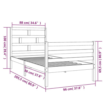 White Solid Wood Bed Frame 90x200 cm - vidaXL 3101269