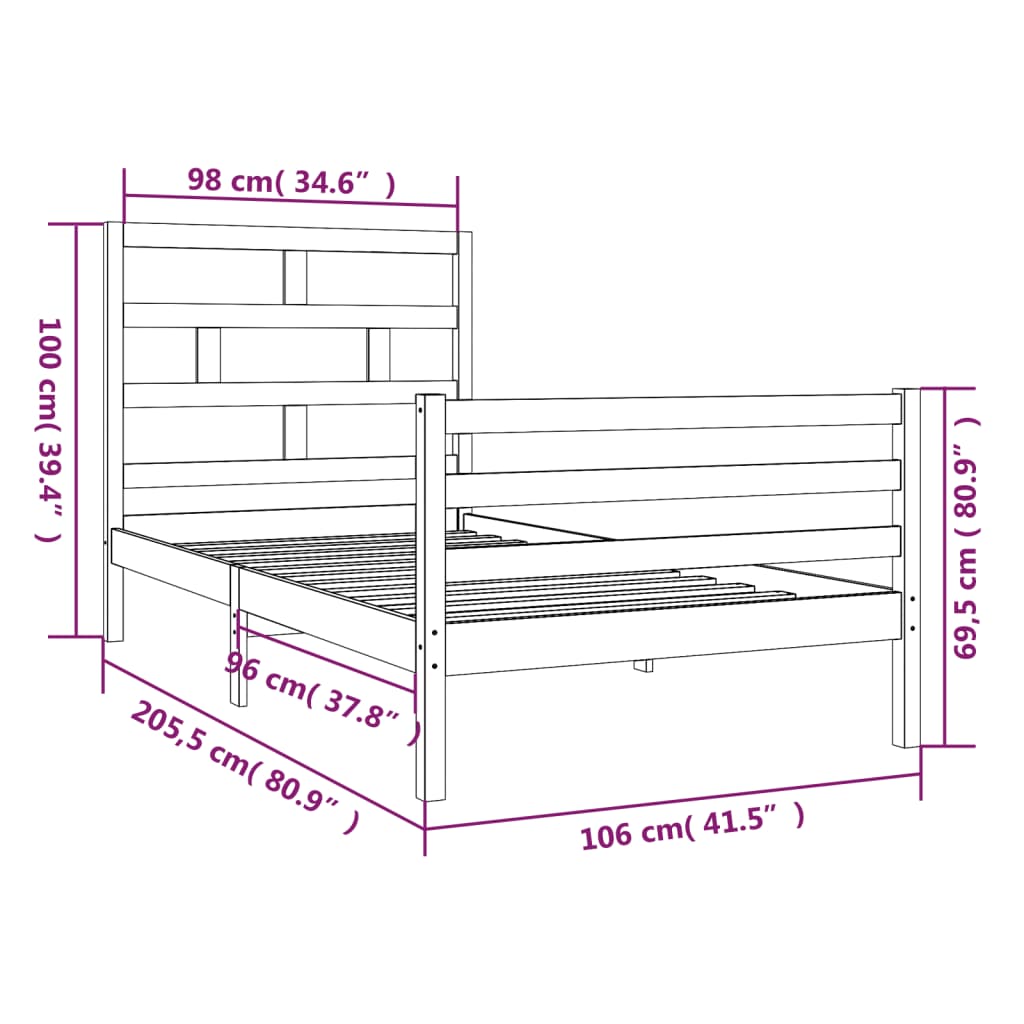 Solid Wood Bed Frame 100x200 cm - vidaXL (No Mattress)