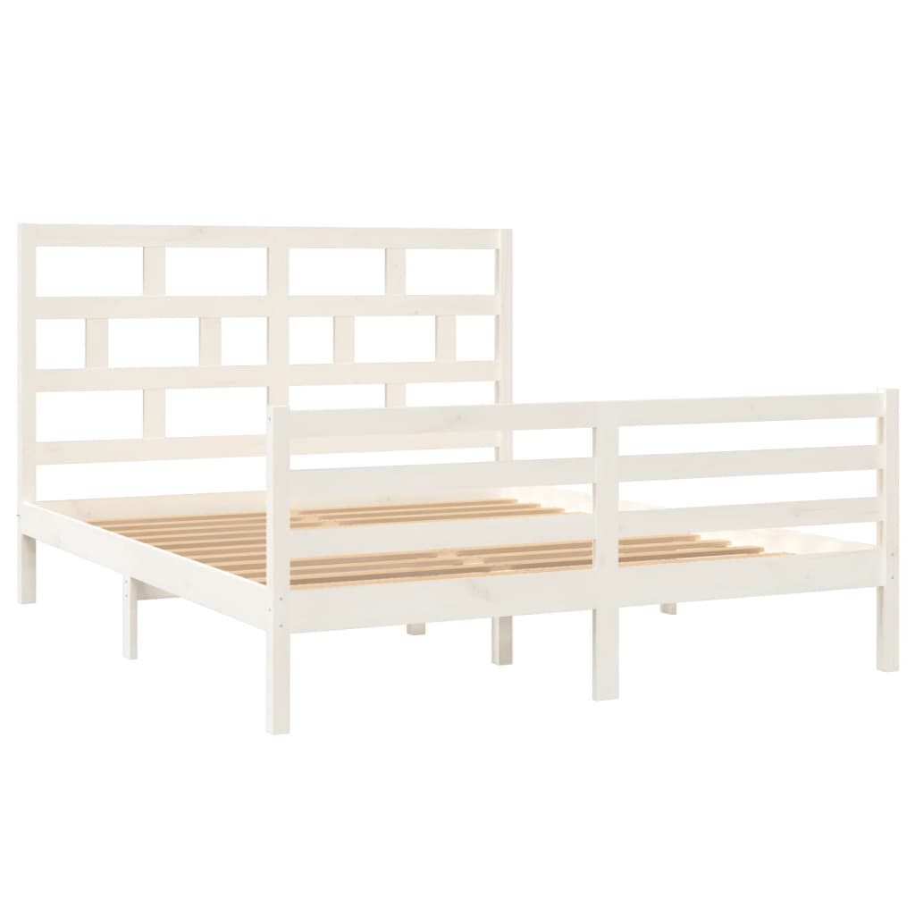 White Solid Wood King Size Bed Frame - No Mattress Included