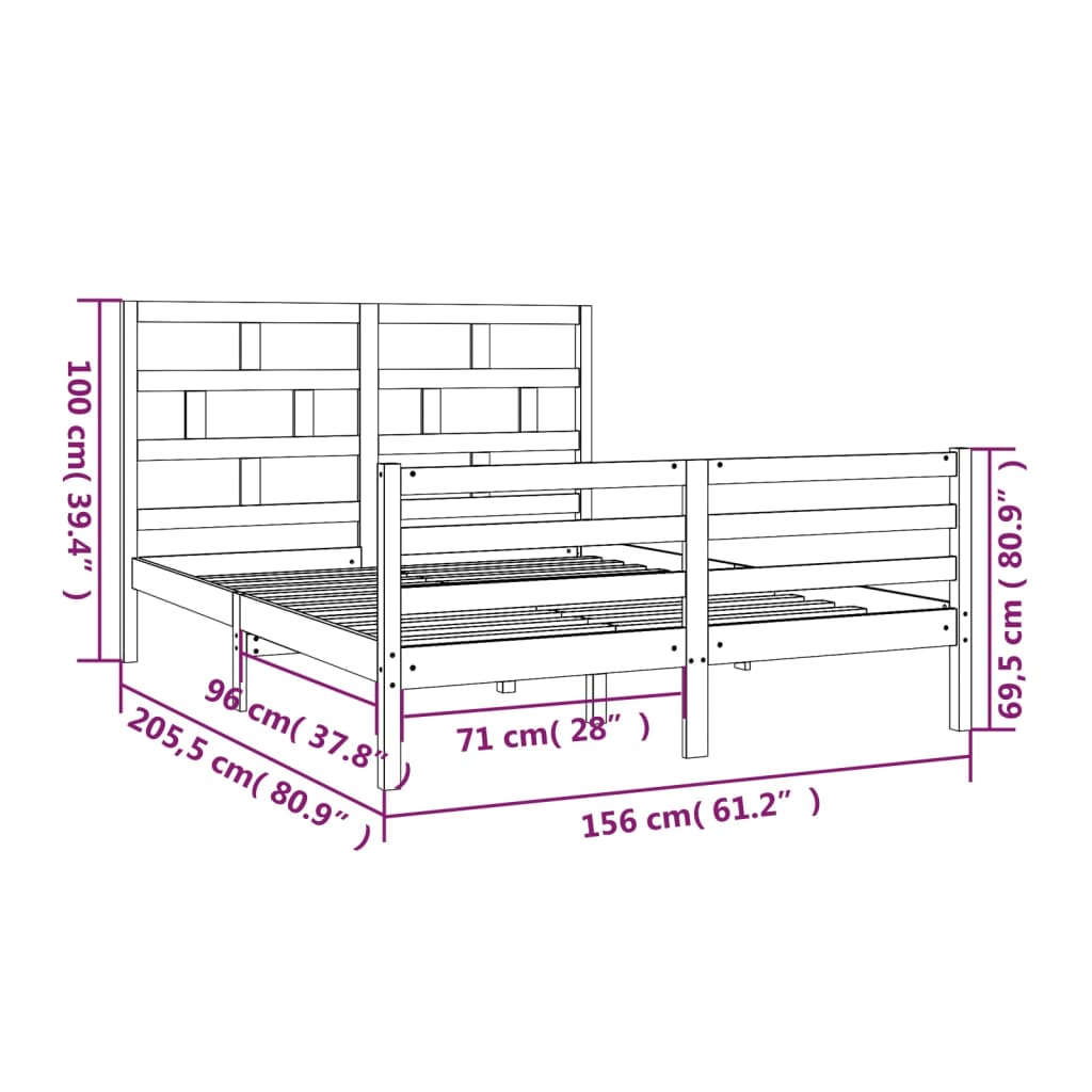 White Solid Wood King Size Bed Frame - No Mattress Included