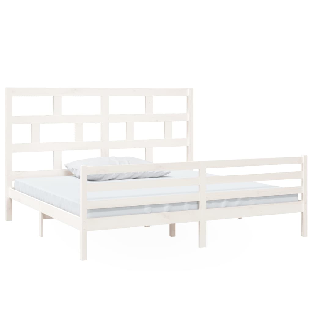 White Solid Wood vidaXL Bed Frame 200x200 cm - No Mattress