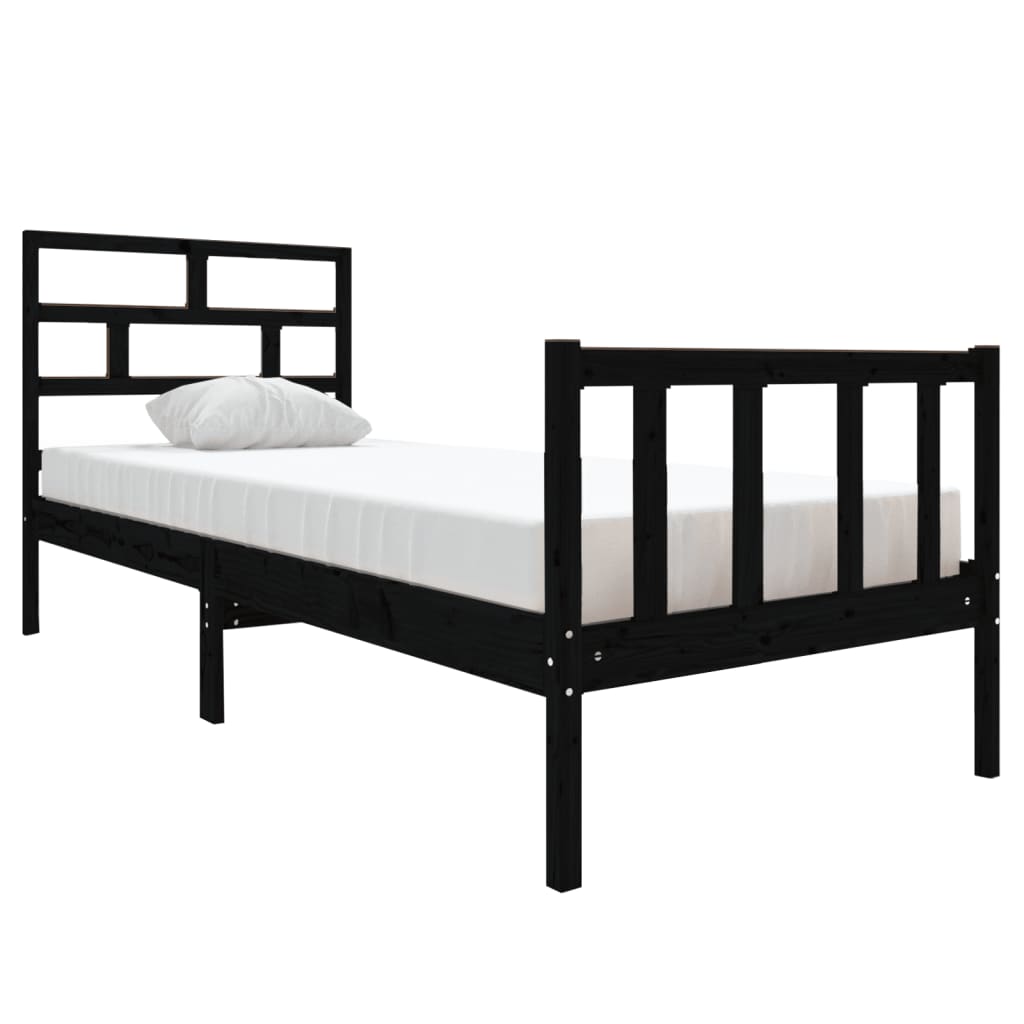 Black Solid Pine Wood Bed Frame, Small Single (Mattress Not Included)