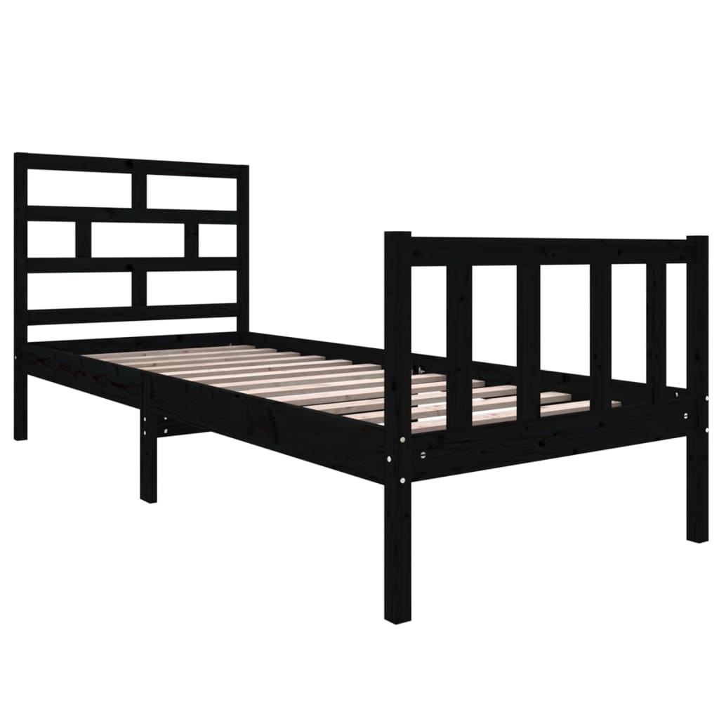 Black Solid Pine Wood Bed Frame, Small Single (Mattress Not Included)