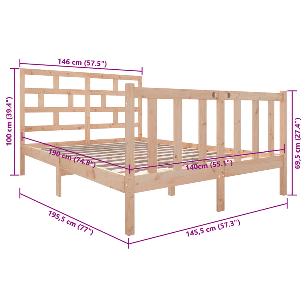Solid Wood Bed Frame 140x190 cm - vidaXL (No Mattress)