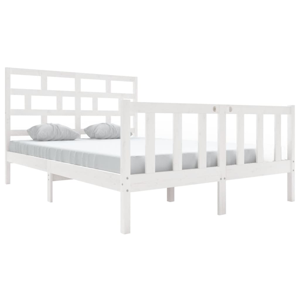 White Solid Wood Bed Frame 140x200 cm by vidaXL - No Mattress Included