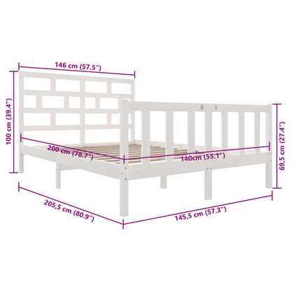 White Solid Wood Bed Frame 140x200 cm by vidaXL - No Mattress Included
