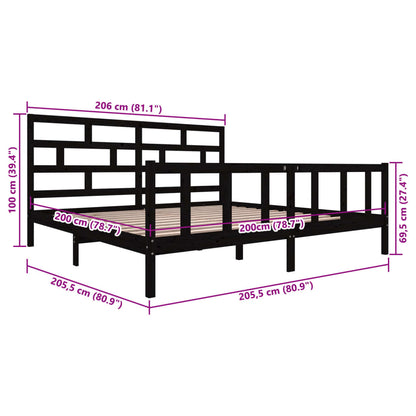 vidaXL Black Solid Wood Bed Frame 200x200 cm - No Mattress Included