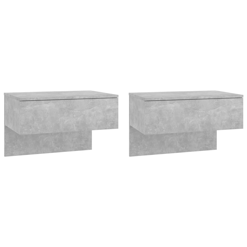 Concrete Grey Wall-Mounted Bedside Cabinets - Set of 2