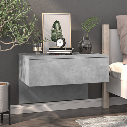 Concrete Grey Wall-Mounted Bedside Cabinets - Set of 2