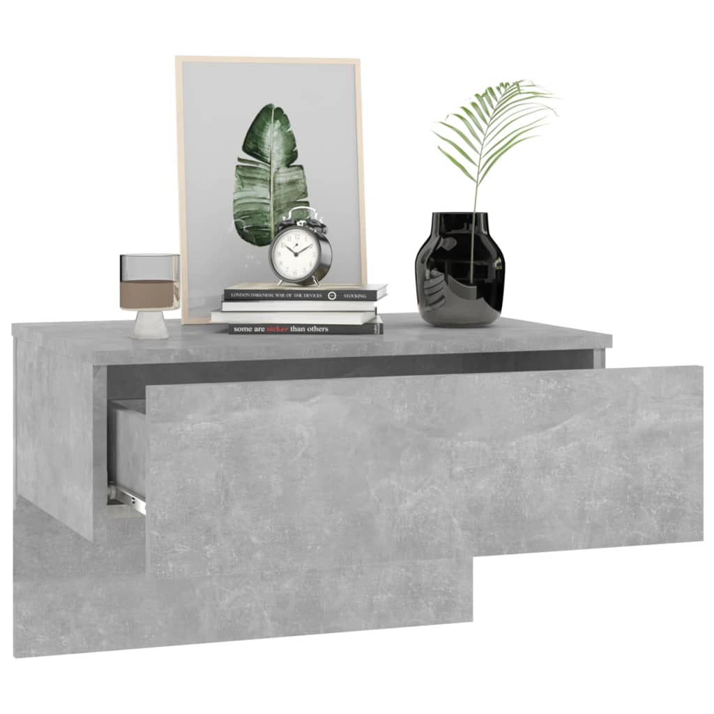 Concrete Grey Wall-Mounted Bedside Cabinets - Set of 2