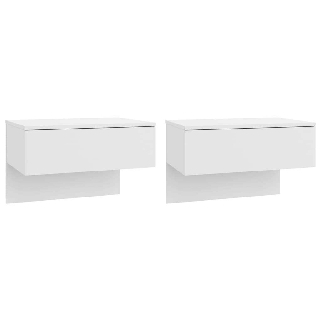 High Gloss White Wall-Mounted Bedside Cabinets - Set of 2