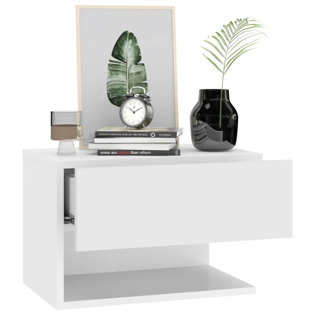 Sleek Wall-Mounted White Bedside Cabinet - Space-Saving Design