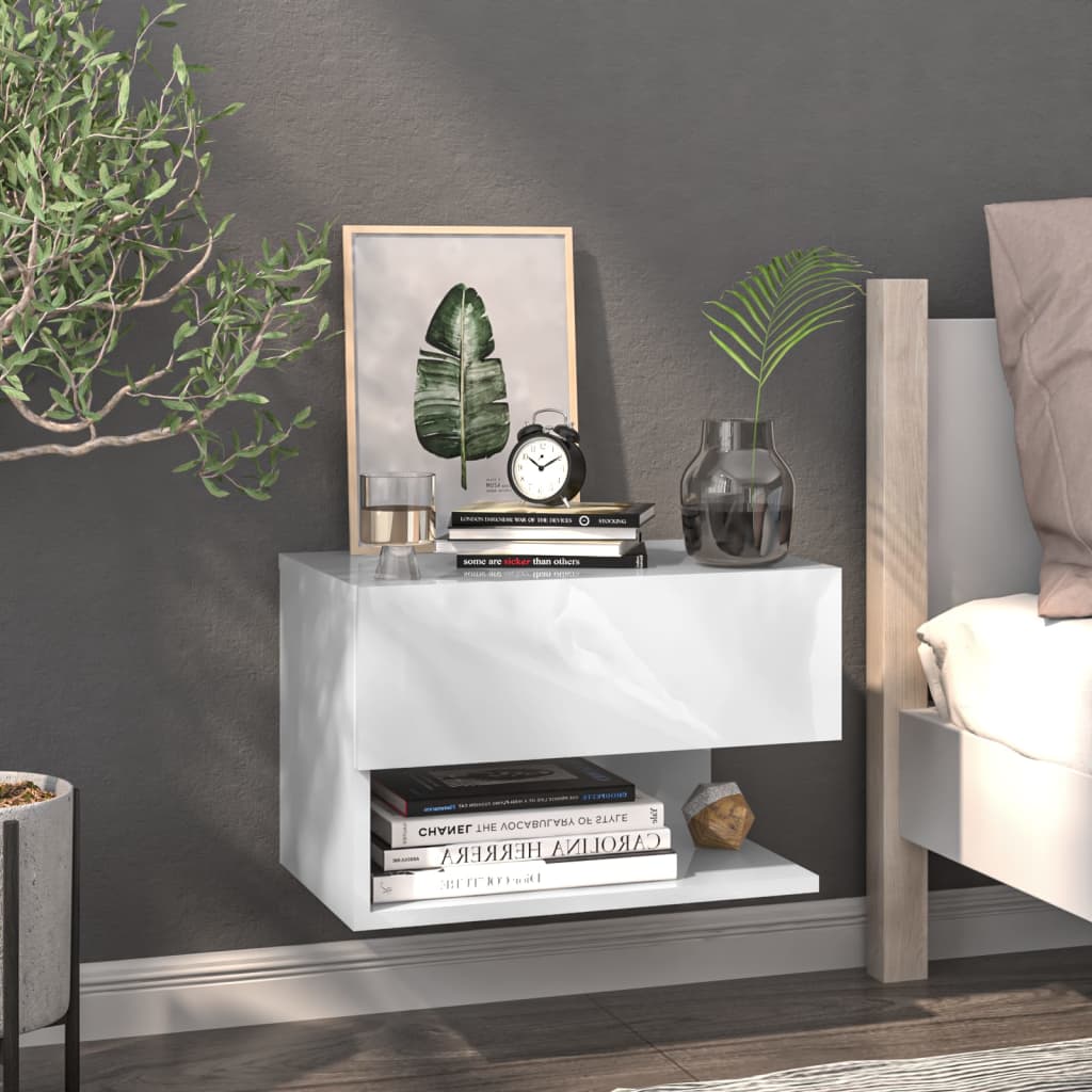 Sleek Wall-Mounted White Bedside Cabinet - Space-Saving Design