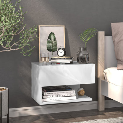 Sleek Wall-Mounted White Bedside Cabinet - Space-Saving Design
