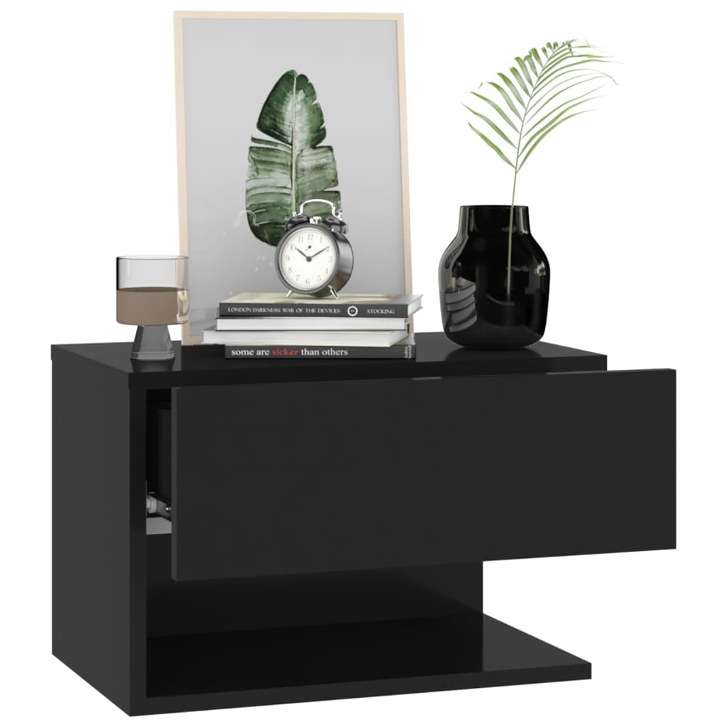 Sleek Black Wood Wall-Mounted Bedside Cabinet for Modern Homes