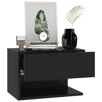 Sleek Black Wood Wall-Mounted Bedside Cabinet for Modern Homes