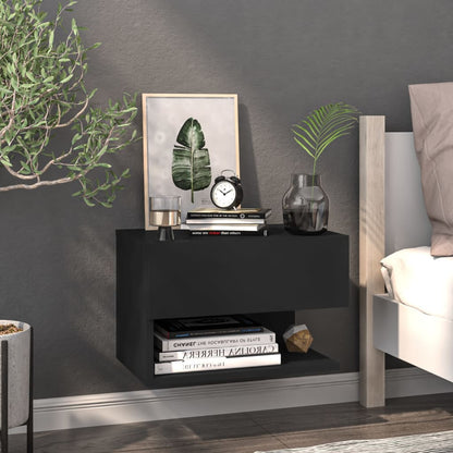 Sleek Black Wood Wall-Mounted Bedside Cabinet for Modern Homes