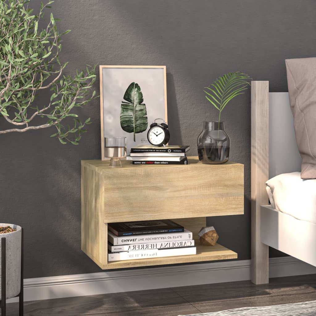 Stylish Wall-Mounted Bedside Cabinet in Sonoma Oak Finish