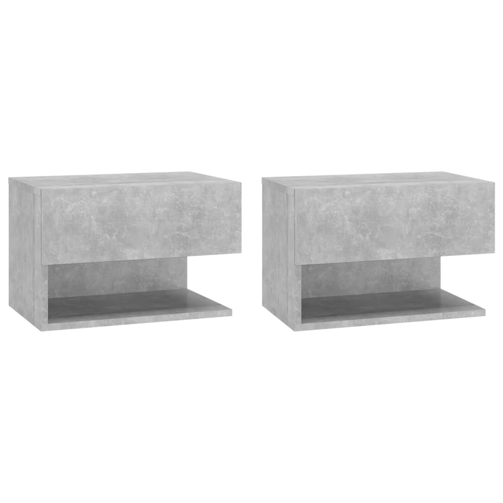 Concrete Grey Wall-Mounted Bedside Cabinets Set of 2 - Modern Style