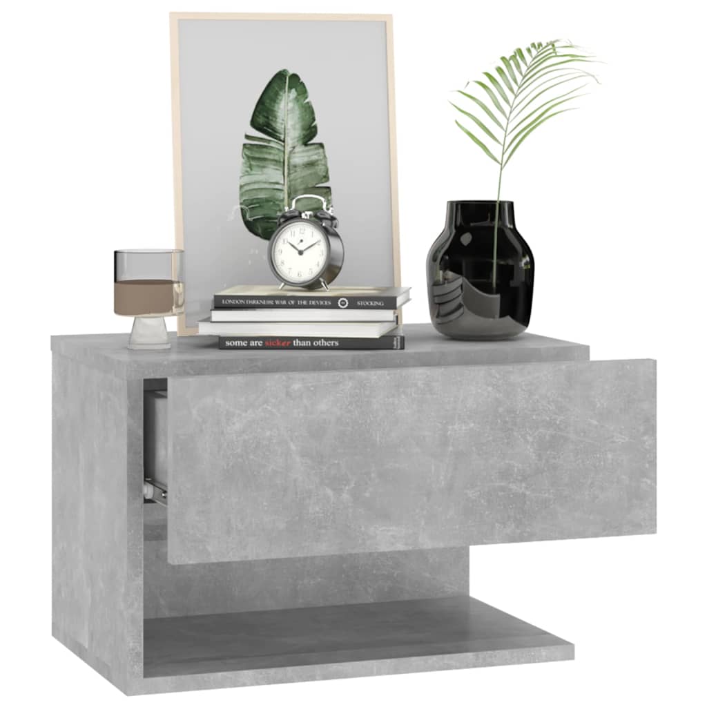 Concrete Grey Wall-Mounted Bedside Cabinets Set of 2 - Modern Style