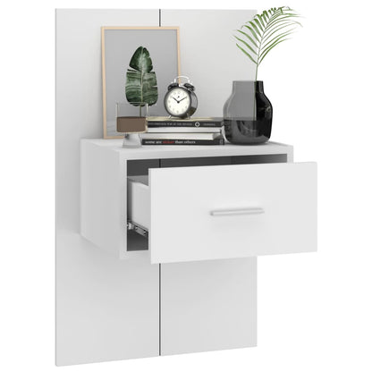 Sleek White Wall-Mounted Bedside Cabinet - Space-Saving Design