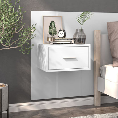 Sleek White Wall-Mounted Bedside Cabinet - Space-Saving Design