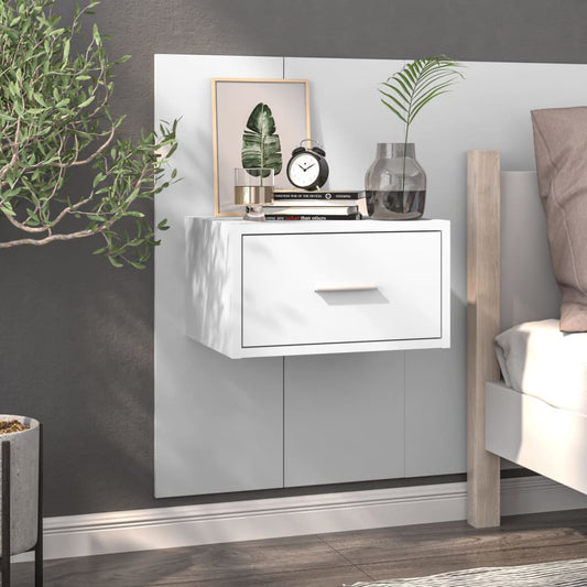 Sleek White Wall-Mounted Bedside Cabinet - Space-Saving Design