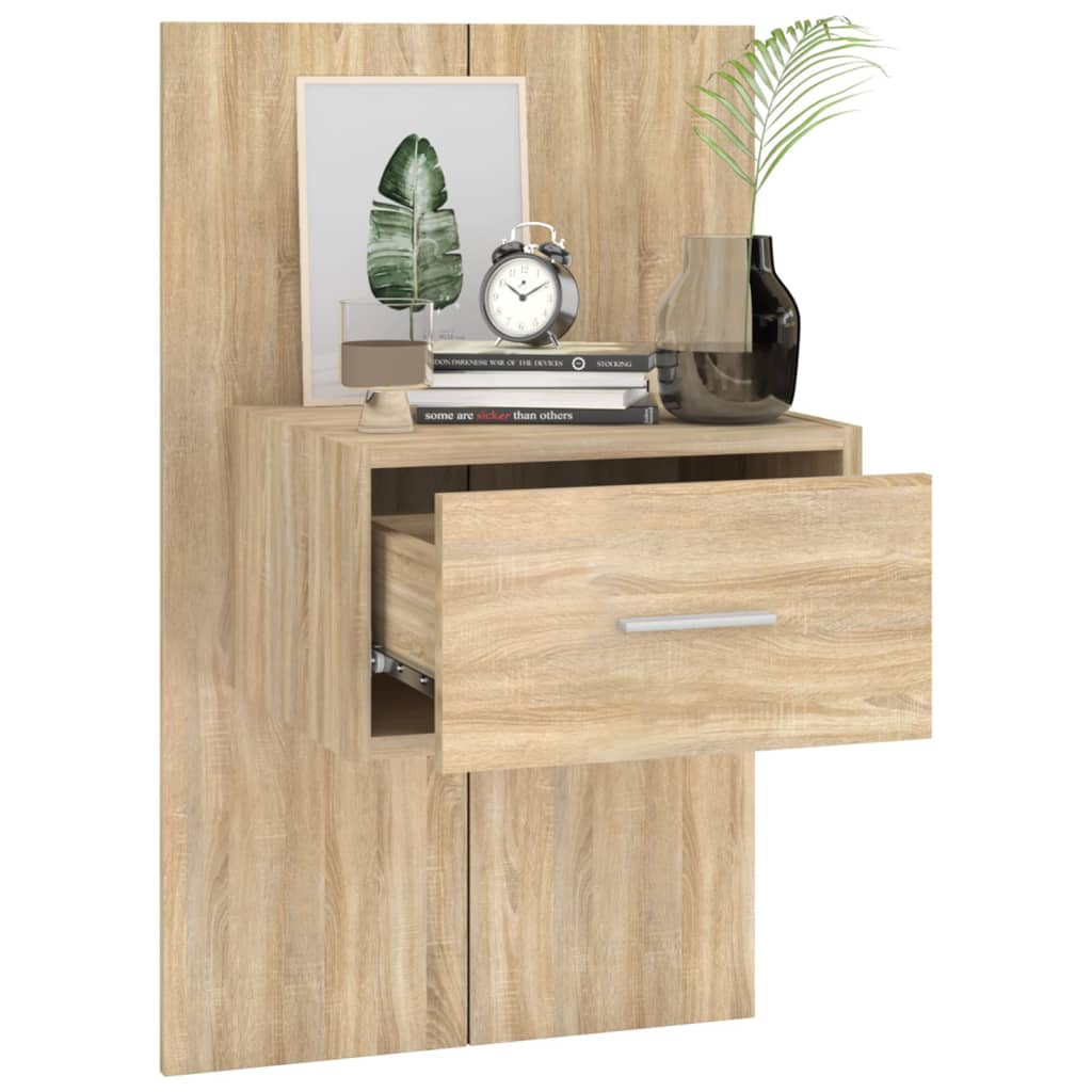 Modern Wall-Mounted Bedside Cabinet in Sonoma Oak Finish