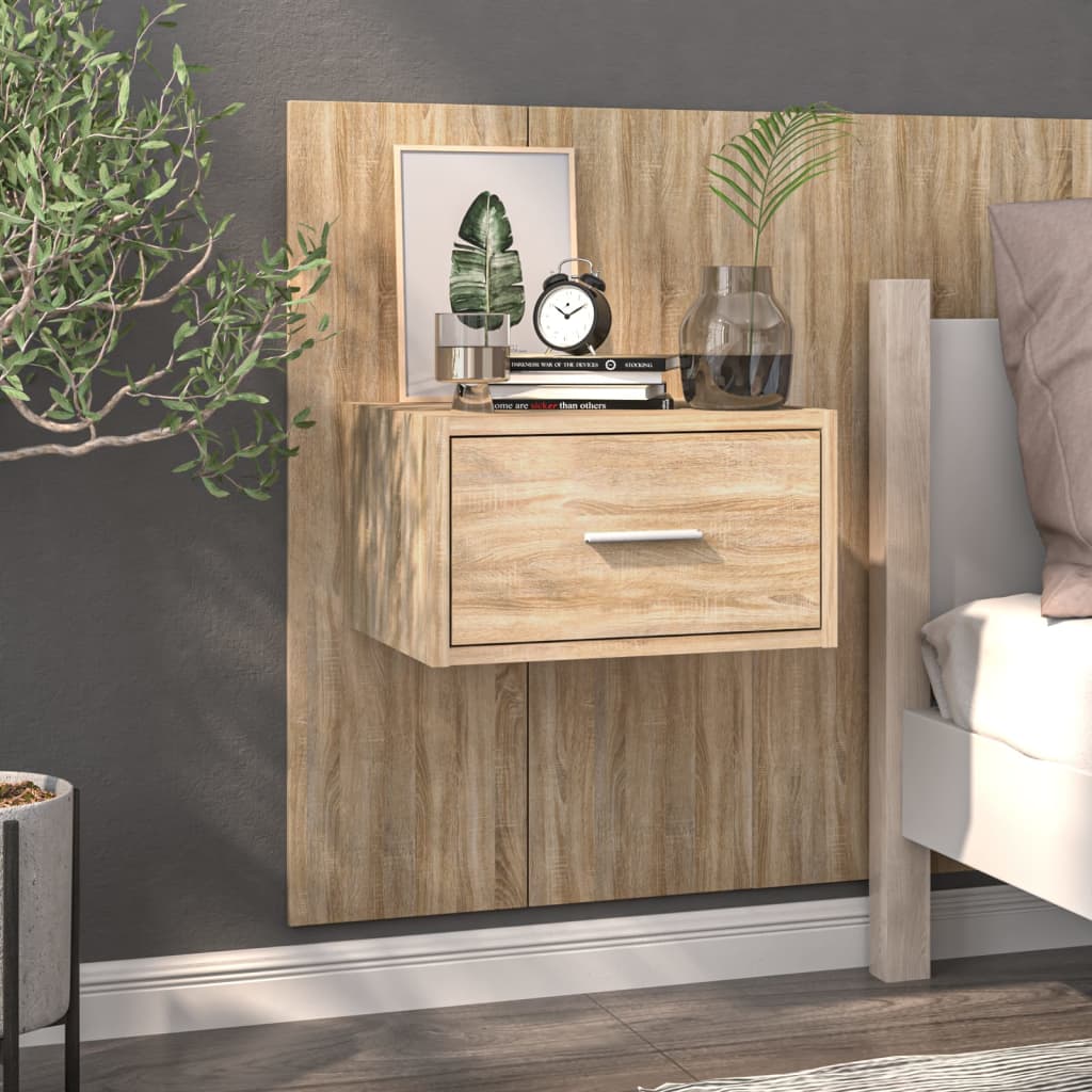 Modern Wall-Mounted Bedside Cabinet in Sonoma Oak Finish
