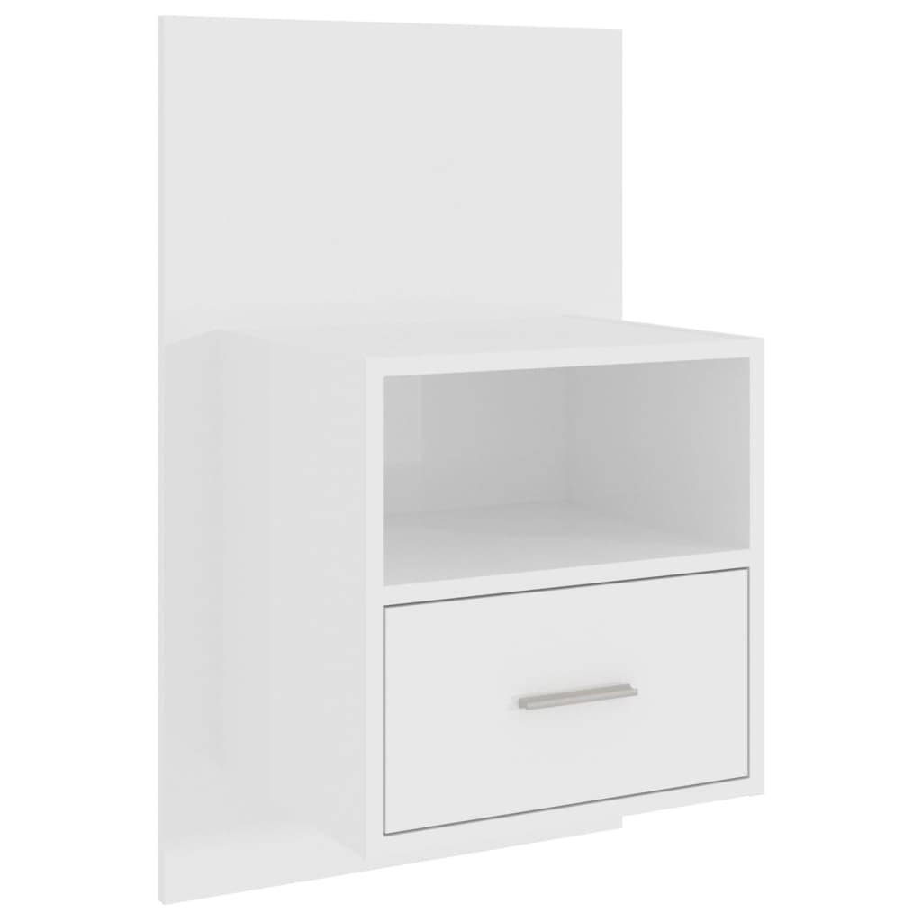 High Gloss White Wall-Mounted Bedside Cabinet - Modern Design