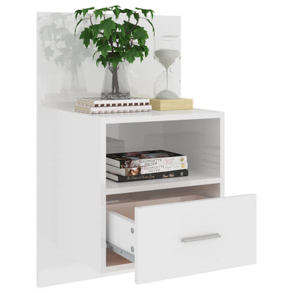 High Gloss White Wall-Mounted Bedside Cabinet - Modern Design