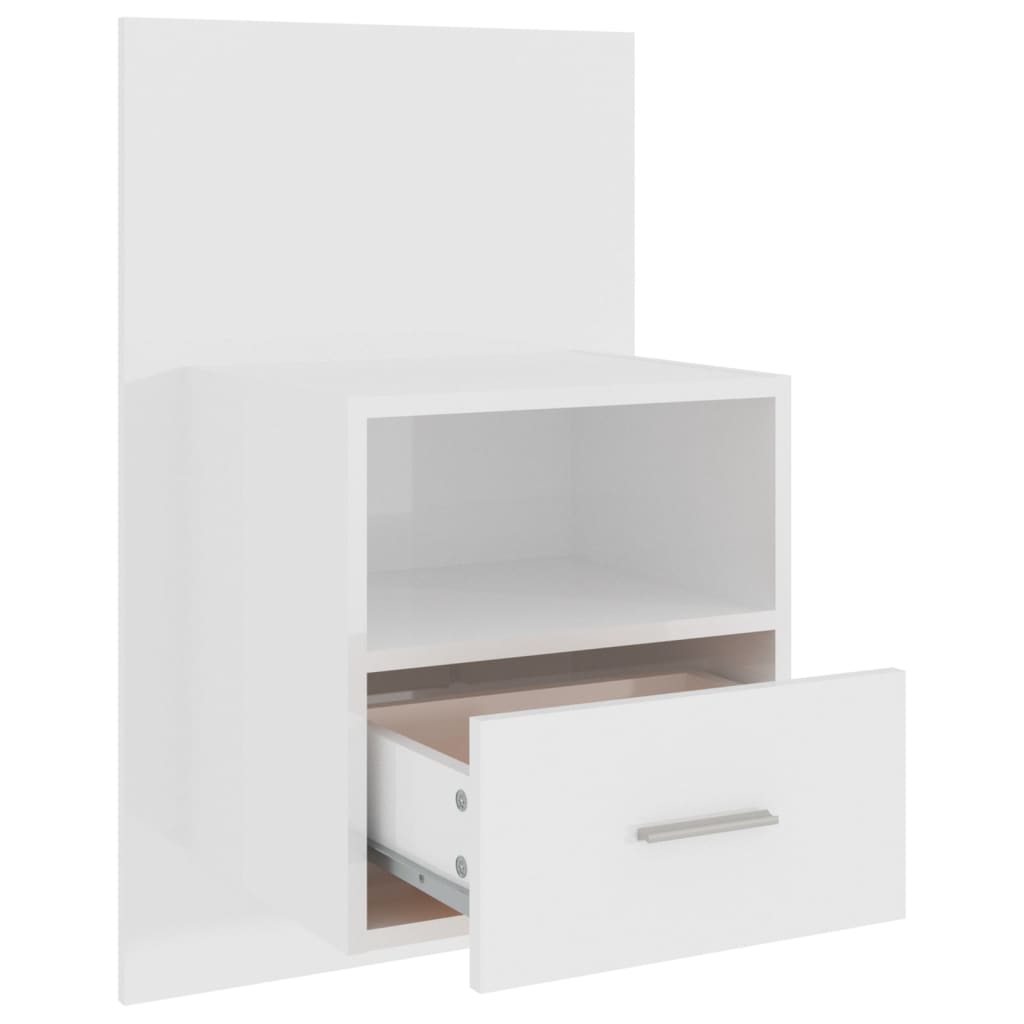 High Gloss White Wall-Mounted Bedside Cabinet - Modern Design
