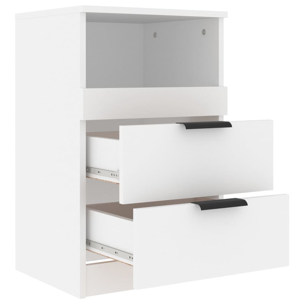 Sleek White Engineered Wood Bedside Cabinet - Modern Design