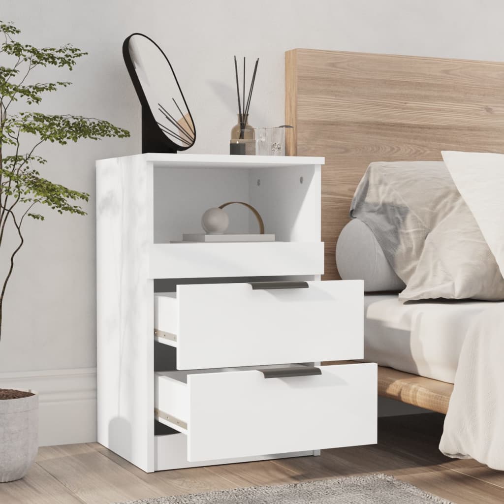 Sleek White Engineered Wood Bedside Cabinet - Modern Design