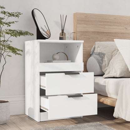 Sleek White Engineered Wood Bedside Cabinet - Modern Design
