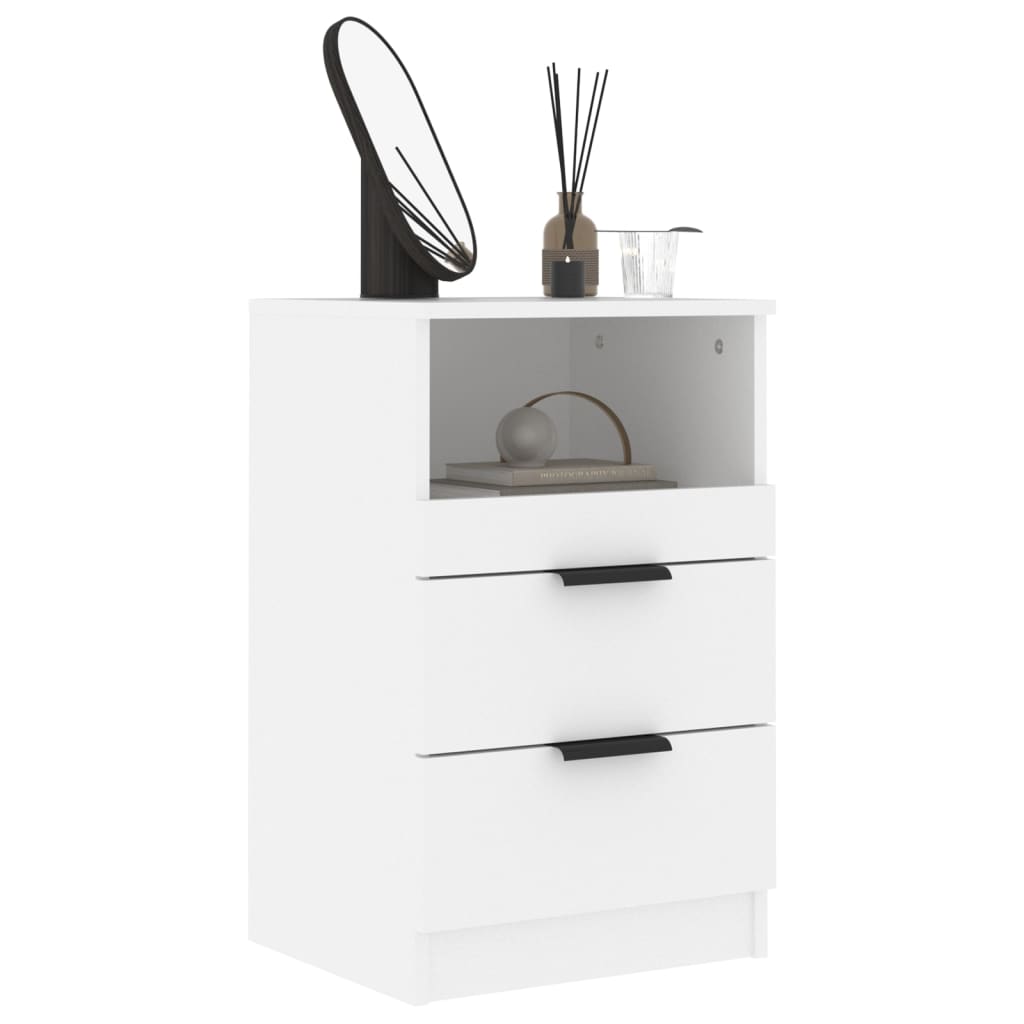 Sleek White Engineered Wood Bedside Cabinet - Modern Design