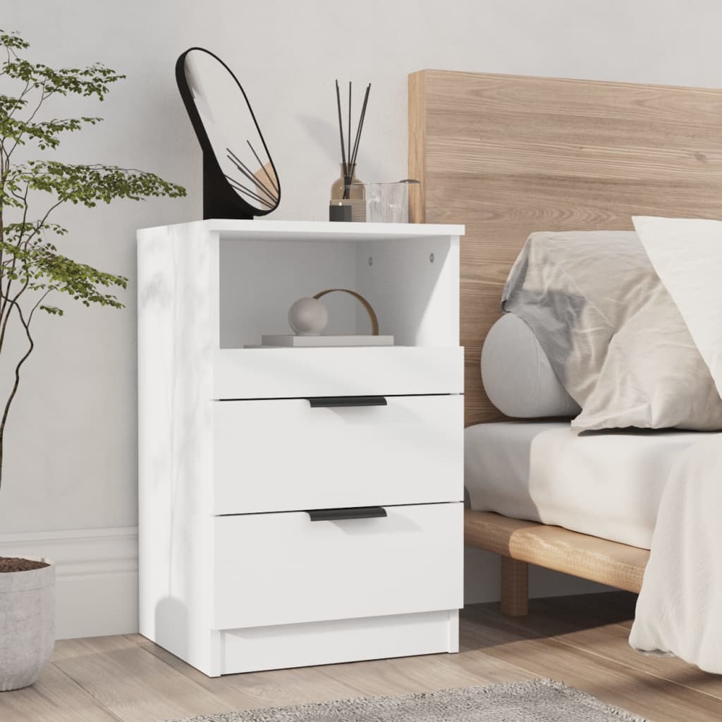 Sleek White Engineered Wood Bedside Cabinet - Modern Design