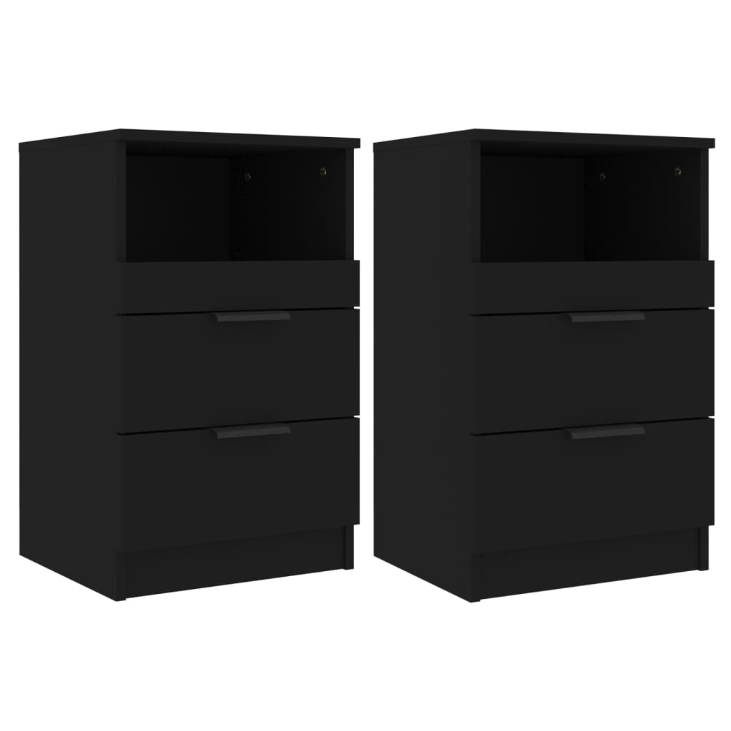 Sleek Black Bedside Cabinets 2 Pcs - Durable Engineered Wood