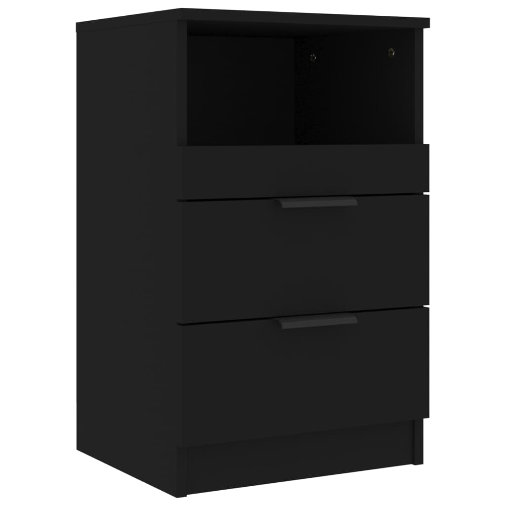 Sleek Black Bedside Cabinets 2 Pcs - Durable Engineered Wood