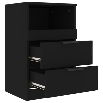 Sleek Black Bedside Cabinets 2 Pcs - Durable Engineered Wood