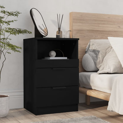Sleek Black Bedside Cabinets 2 Pcs - Durable Engineered Wood