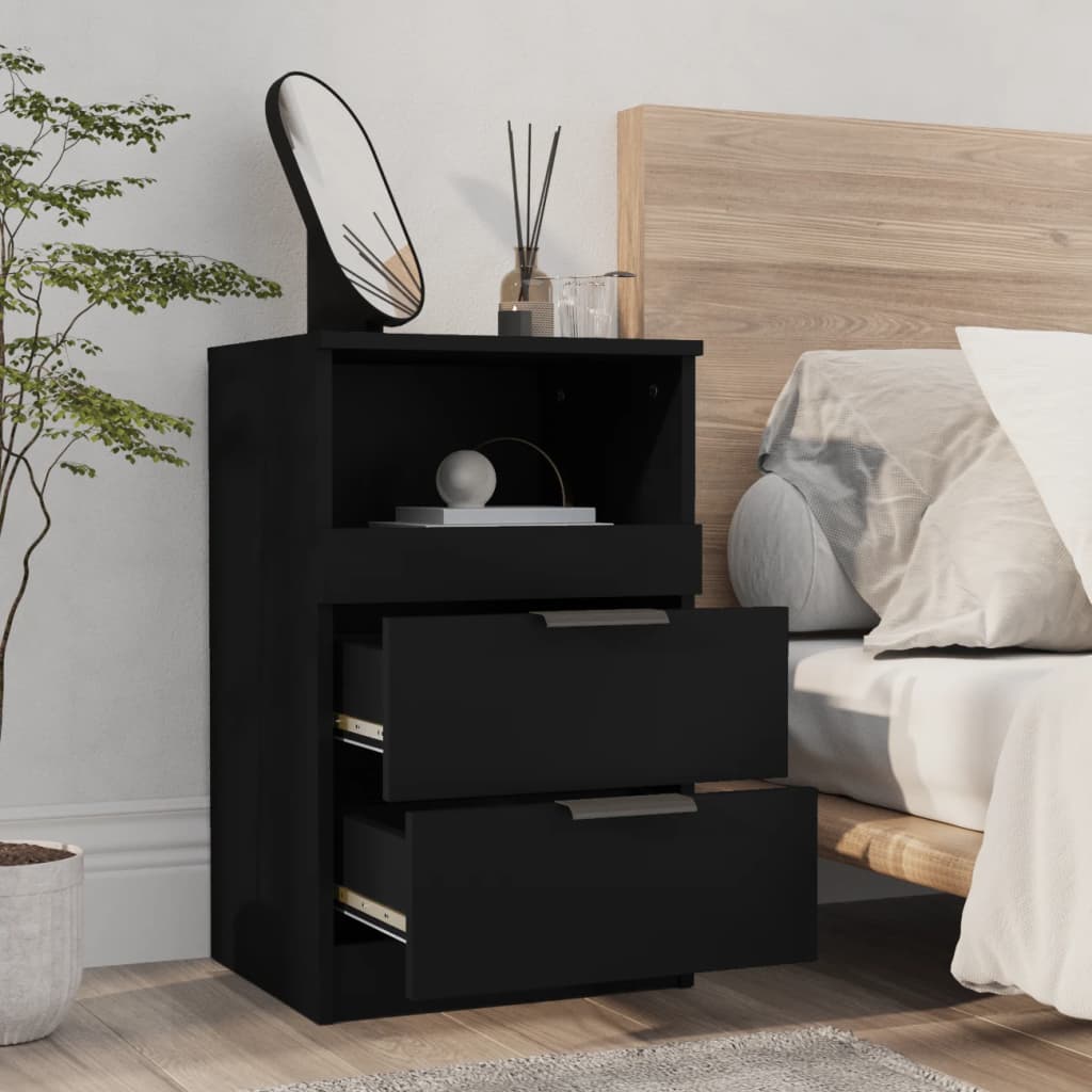 Sleek Black Bedside Cabinets 2 Pcs - Durable Engineered Wood