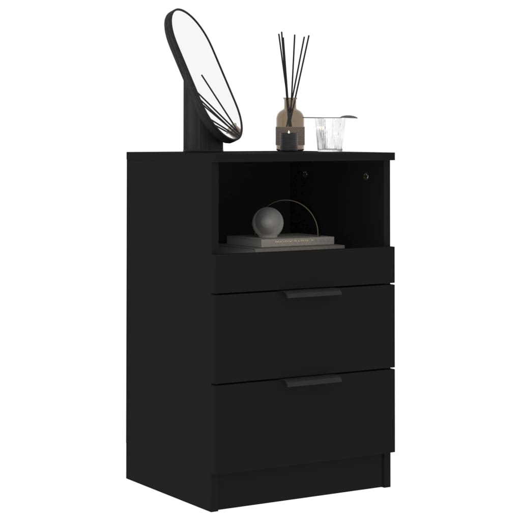 Sleek Black Bedside Cabinets 2 Pcs - Durable Engineered Wood