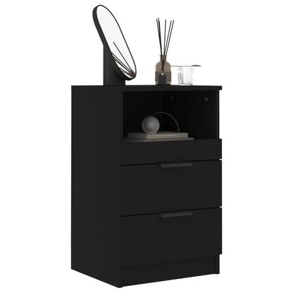 Sleek Black Bedside Cabinets 2 Pcs - Durable Engineered Wood