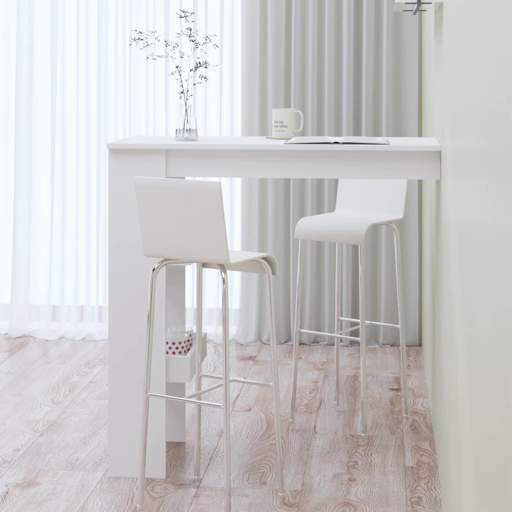 Compact White Engineered Wood Wall Bar Table 102x45x103.5 cm