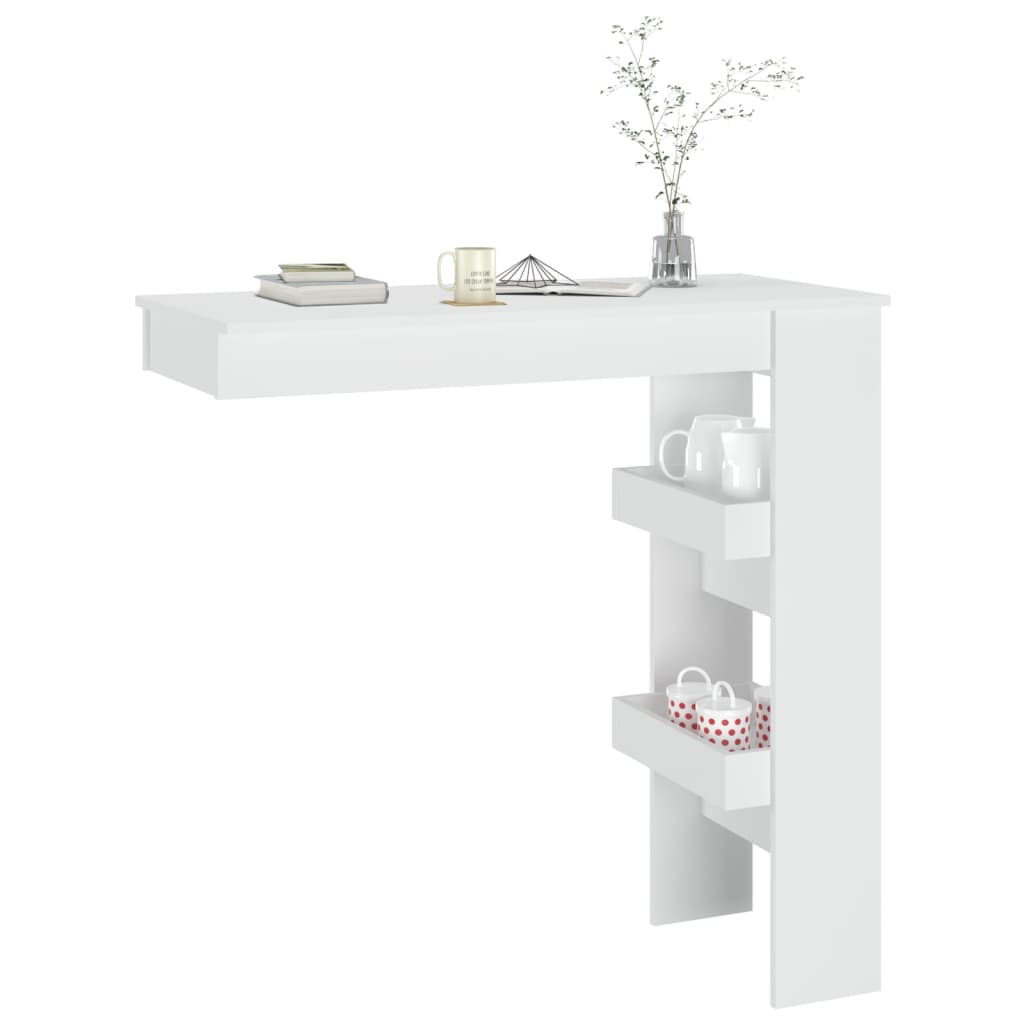 Compact White Engineered Wood Wall Bar Table 102x45x103.5 cm