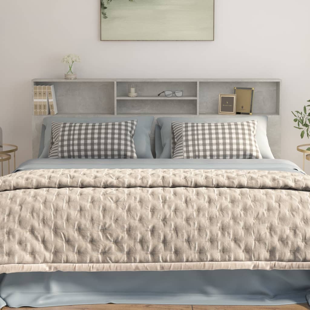 Concrete Grey Headboard Cabinet, 200x19x103.5 cm - Modern Style
